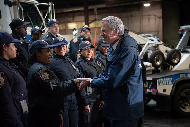 Mayor de Blasio at the NYPD tow pound on Manhattan's west side